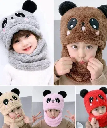 Cute baby wearing a soft knitted panda cap with playful panda ears, perfect for winter outings.