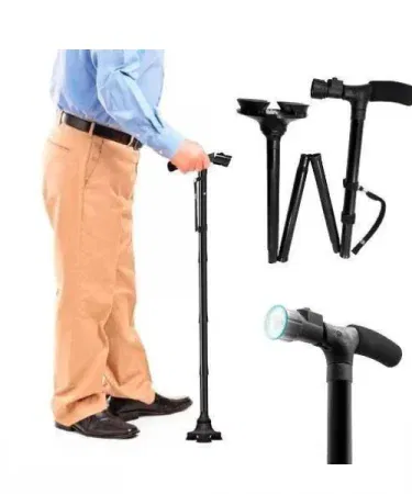 LED Light Foldable Height‑Adjustable Walking Stick for Elderly, imagecaption=Premium LED‑lit walking cane – foldable, height‑adjustable, perfect for seniors – available on Khareedo & Kharedo.