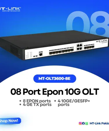 MT‑LINK MT‑OLT3600‑8E 8‑Port EPON OLT with 4 GE TX ports and 4 10GE SFP+ ports, imagecaption=MT‑LINK MT‑OLT3600‑8E – High‑performance 8‑Port EPON OLT for ISPs – Khareedo | Kharedo.