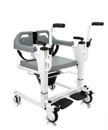 Imported lightweight folding patient transport wheelchair with hydraulic lift and 180-degree split seat