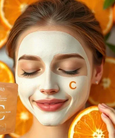 BIOAQUA Vitamin C Whitening Antioxidant Facial Sheet Mask – Korean brightening sheet mask for glowing skin, imagecaption=BIOAQUA Vitamin C Whitening Facial Sheet Mask – Hydrating Korean face sheet mask for girls.