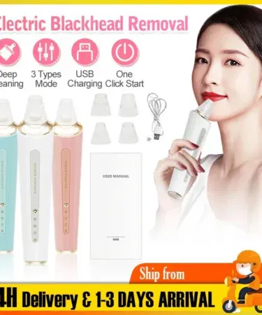 Rechargeable Premium Quality Blackhead Remover with LED display, multiple probe heads, and sleek rechargeable design for clear skin