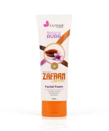 Zafran Brightening Face Wash bottle with glowing skin background, imagecaption=Zafran Brightening Face Wash – your daily step to radiant, glowing skin.