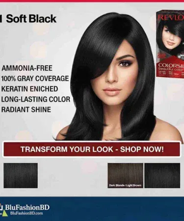 Revlon Colorsilk Hair Color 11 Soft Black tube with vibrant packaging, suitable for home hair dyeing