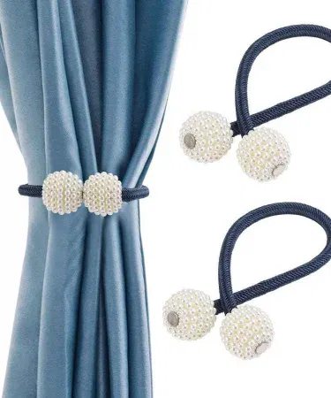 Magnetic Pearl Curtain Tiebacks with elegant pearl finish and strong magnetic grip, perfect for holding back curtains in a stylish home or office setting , imagecaption=Premium magnetic pearl curtain tiebacks – ideal for home & office décor ,