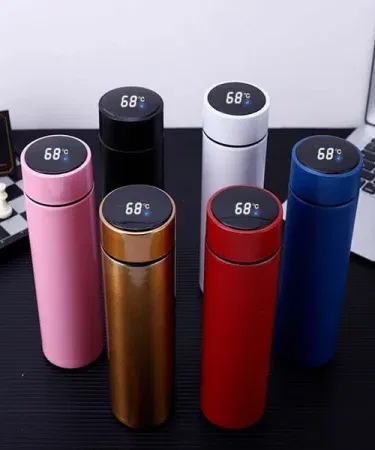 500ml stainless steel water bottle with LED temperature display on Khareedo product page , imagecaption=LED Temperature Display Stainless Steel Water Bottle – 500 ml (Khareedo/Kharedo) ,