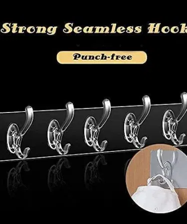 Plastic Adhesive 6 Hook Sticker Patti – strong adhesive tape with six hooks for secure mounting