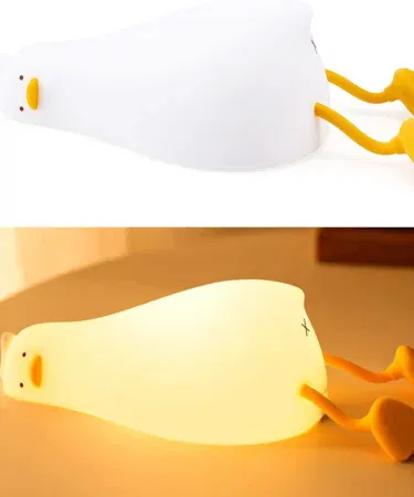 Cute duck character LED night lamp with soft silicone touch, rechargeable, perfect for kids bedroom and nursery