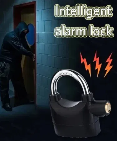 Anti-Theft Alarm Lock digital siren padlock with loud 120 dB alarm for bike and door, imagecaption=Digital anti‑theft alarm lock with powerful siren – ideal for securing bikes, gates, lockers and toolboxes,