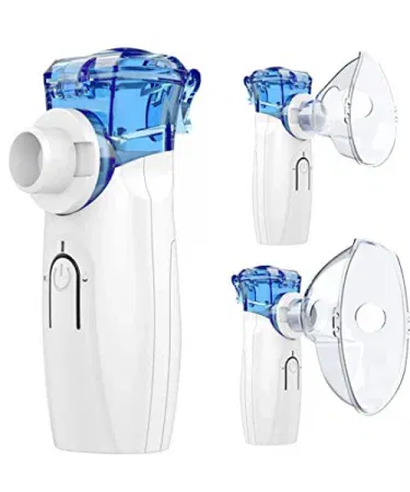 Portable handheld mesh nebulizer compact steam inhaler for adults and kids, imagecaption=Compact portable handheld vaporizer – perfect for home and travel use ,