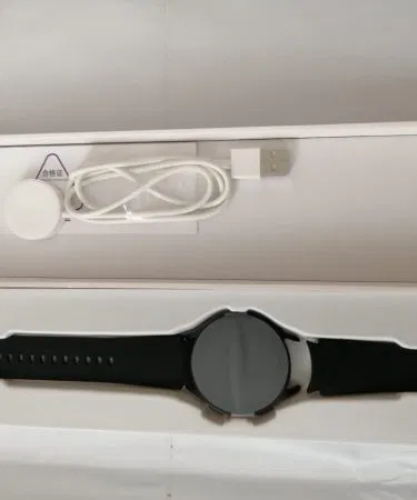 Samsung Galaxy Watch 4 with Logo – sleek black 44mm smartwatch on a modern wrist, featuring Super AMOLED display and premium finish