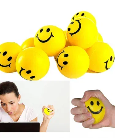 Hand Exercise Stress Relief Yellow Smiley Emoji Physio Ball – bright yellow therapeutic stress ball with smiley face for kids and adults