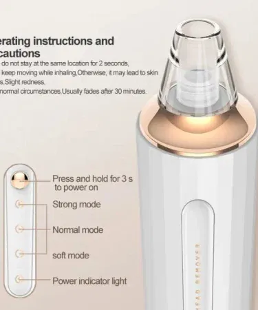 Rechargeable Premium Quality Blackhead Remover with LED display, multiple probe heads, and sleek rechargeable design for clear skin
