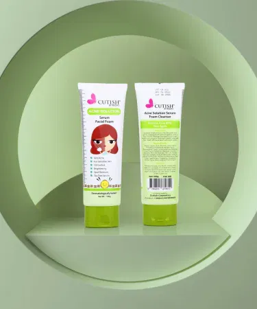 Cutish Acne Solution Serum Facial Foam 100g – gentle acne face wash in white tube, imagecaption=Cutish Acne Solution Serum Facial Foam 100g – daily oil‑control cleanser for fresh, clear‑looking skin.