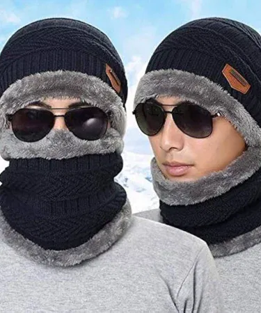 Wool Cotton Winter 2‑in‑1 Neck Cover Cap – Unisex ski gaiter and cap – Khareedo