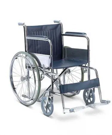 Imported folding wheelchair black and silver lightweight aluminum frame, imagecaption=Imported lightweight folding wheelchair – portable and adjustable – available at Khareedo & Kharedo.