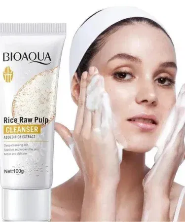 BIOAQUA Rice Raw Pulp Whitening Facial Cleanser – brightening face wash in elegant packaging