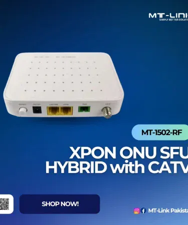 MT‑Link MT‑1502‑RF Hybrid XPON ONU device with CATV ports, imagecaption=MT‑Link MT‑1502‑RF Hybrid XPON ONU – 1 Year Warranty – Available on Khareedo & Kharedo Pakistan,