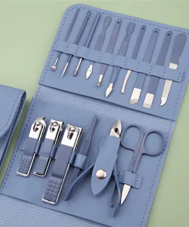 Professional 16pcs stainless steel manicure pedicure grooming kit with nail clippers, cuticle pushers, tweezers, and nail files,