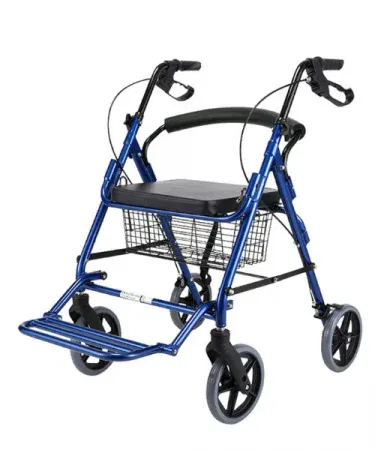 Imported Rollator Walker with big wheels and footrest – 2‑in‑1 mobility aid in blue and red, imagecaption=Imported 2‑in‑1 Rollator Walker & Wheelchair featuring large heavy‑duty wheels and a foldable footrest.