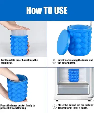 Flexible silicone ice bucket (Ice Cube Genie) filled with ice cubes, perfect for parties and outdoor events, imagecaption=Silicone Ice Bucket – Ice Cube Genie – durable, lightweight, and easy‑to‑clean.