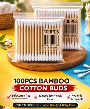 100 PCS Cotton Buds Bamboo Sticks – Soft Cotton Ear Cleaning Swabs – Multipurpose Cotton Swabs for Makeup, Baby Care & Personal Hygiene, imagecaption=Premium eco‑friendly cotton buds with soft tips and bamboo handles, perfect for ear cleaning, makeup, baby care and household use.