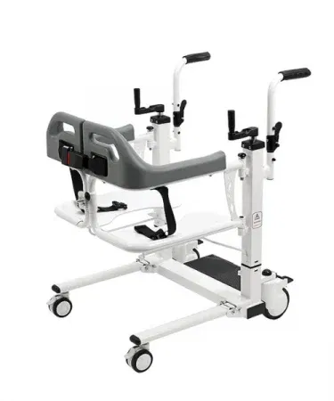 Imported lightweight folding patient transport wheelchair with hydraulic lift and 180-degree split seat