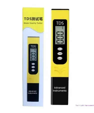 Portable LCD Digital TDS Water Quality Tester showing LCD screen and probe, imagecaption=Compact TDS water tester ideal for aquarium, pool and drinking water testing.