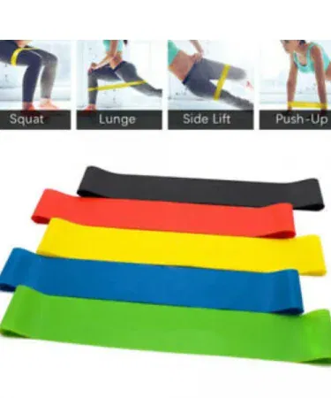 Pack of 5 colorful latex‑free resistance loop bands for yoga, pilates and strength training, imagecaption=5‑color resistance loop band set – perfect for home, gym, and travel workouts,