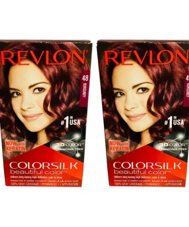 Revlon Colorsilk Hair Color 48 Burgundy bottle on white background, imagecaption=Revlon Colorsilk 48 Burgundy – vibrant, ammonia‑free hair color, available on Khareedo | Kharedo with Check on Delivery.