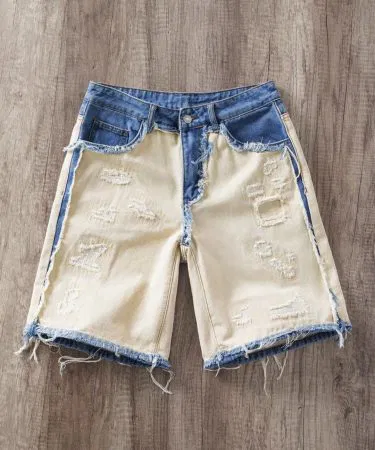 Men’s Premium Light Grey Denim Shorts – Casual Summer Half Pants for Men, perfect for summer wear, shown folded on a wooden surface
