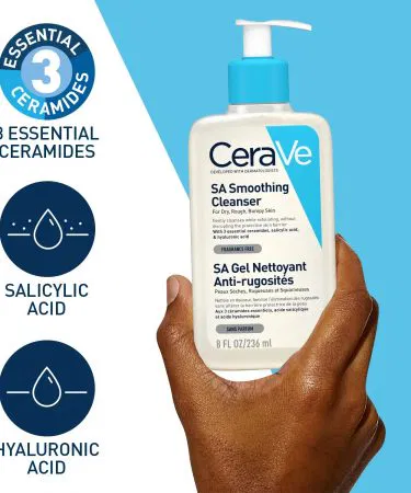 CeraVe SA Smoothing Face Wash 236ml – fragrance‑free gentle cleanser with 3 ceramides, salicylic acid and hyaluronic acid for dry, rough, bumpy skin