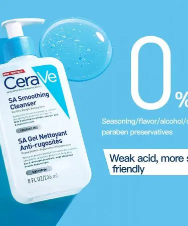 CeraVe SA Smoothing Face Wash 236ml – fragrance‑free gentle cleanser with 3 ceramides, salicylic acid and hyaluronic acid for dry, rough, bumpy skin