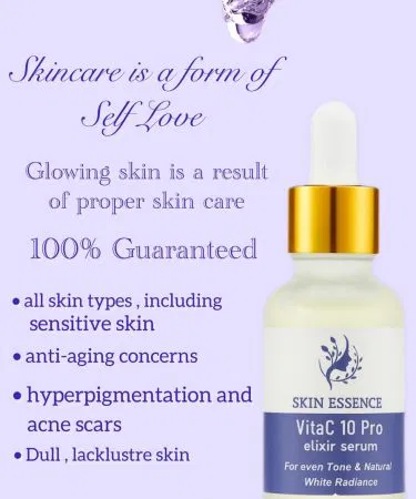 Vitimin C 10% whitening serum bottle with glowing skin background, imagecaption=Professional‑grade Vitimin C 10% Whitening Serum – radiant skin in a drop ,
