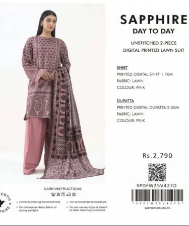 Sapphire 2pc lightweight lawn suit with floral printed shirt and matching dupatta, perfect for hot weather