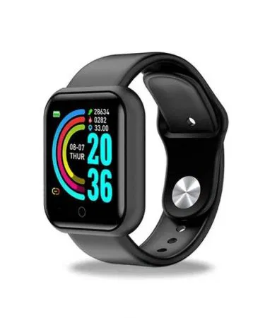 Smart Bracelet D20 sport smartwatch with 1.3 inch square display, alloy case and silica gel strap, waterproof and fitness tracking features.