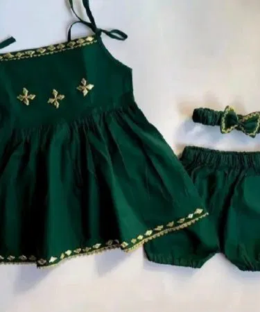 Two piece baby pure cotton frock dress with bloomers and headband sold in Pakistan