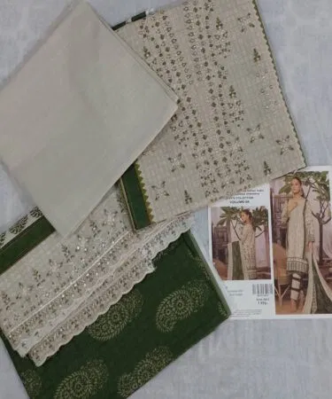 Branded 3-piece suit for women, stylish and elegant, available for sale in Pakistan.