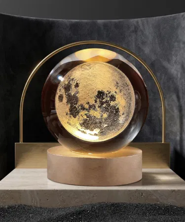 3D galaxy crystal ball lamp with wooden LED base moon night light sold in Pakistan