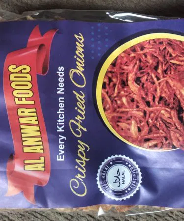 Al Anwar Foods Crispy Fried Onions 500g pack – golden, crunchy onions for cooking, imagecaption=Al Anwar Foods 500g Crispy Fried Onions – perfect topping for biryani, salads, and more,