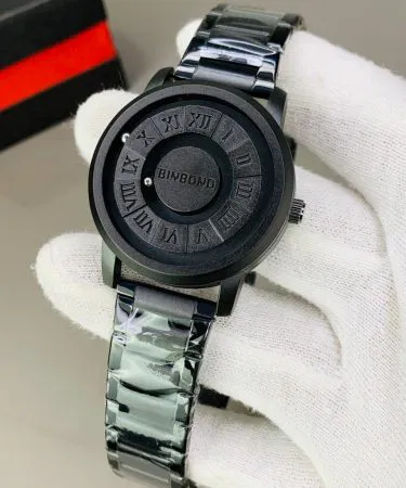 BINDBOND men black stainless steel chain watch with Roman dial sold in Pakistan