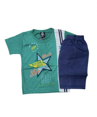 Kids boy yellow t-shirt and blue striped pants set fine jersey summer wear