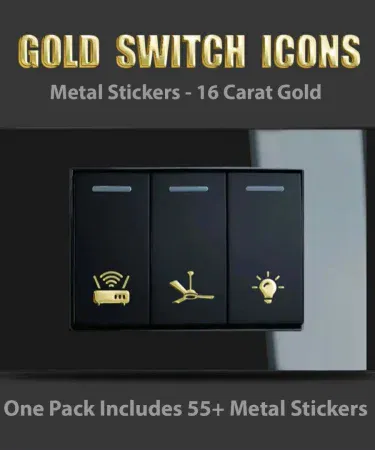 Gold switch sticker labels waterproof self adhesive appliance icons for home use in Pakistan