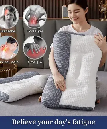 Grey and white cervical support goose down pillow with breathable mesh cover sold in Pakistan
