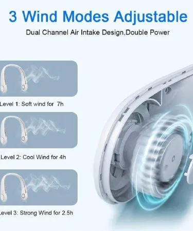 White Vero and Co rechargeable neck fan with 3 adjustable wind modes sold in Pakistan