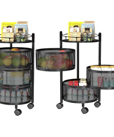 Square and round 3 layer 360 rotating kitchen storage rack organizer trolley in Pakistan