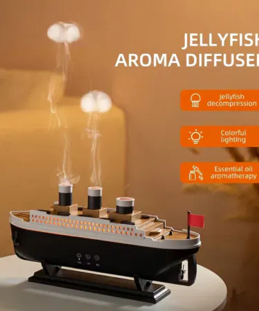 Titanic Ship Model Air Humidifier Remote Control Home 250ml Essential Oil Jellyfish Smoke Ring Spray Aroma Diffuser