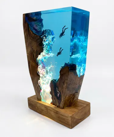 Seabed Exploration Organism Resin Table Light 2 Divers Resin Table Light Seabed Exploration Theme Night Light