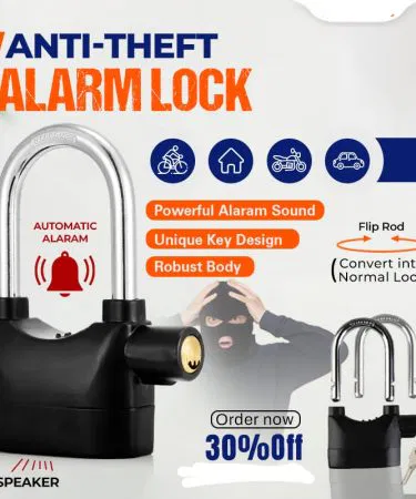 Anti theft alarm lock with 110dB siren for bikes motorcycles and gates sold in Pakistan