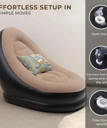 Inflatable lazy sofa with footstool and electric air pump portable waterproof couch sold in Pakistan